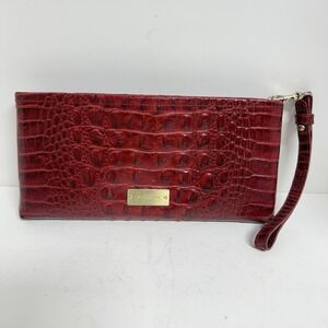 Brahmin Red Croc Embossed Leather Wristlet Clutch Purse 11" READ
